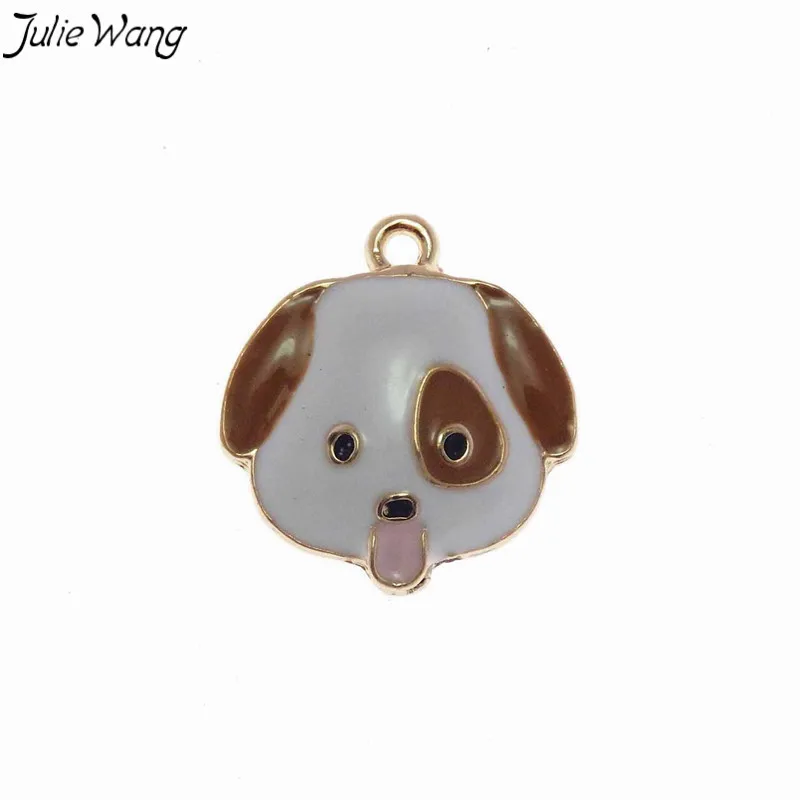 Julie Wang 5 шт. красочный эмалированный розовый язык милый щенок собака голова кулон