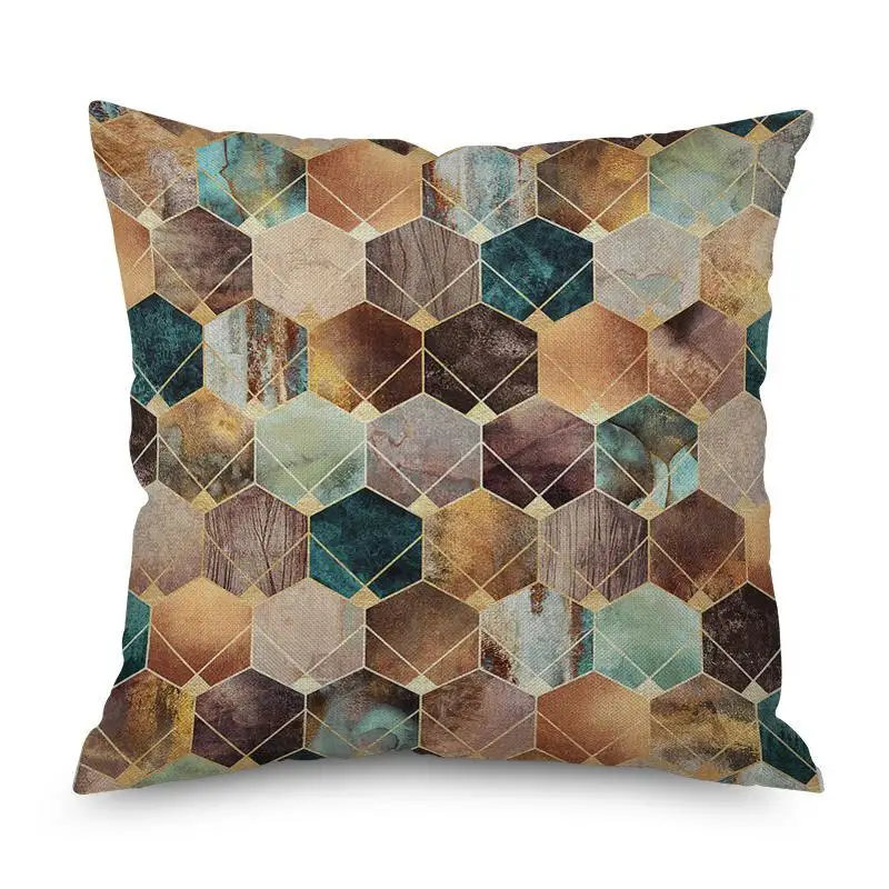 Nordic Style Watercolor Geometry Throw Cushions Creative Ink Mountaion Stone Geometric Printed Plush Chair Pillow Seat Pad