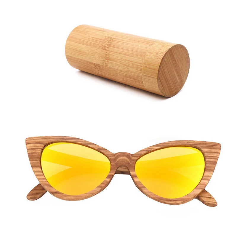 bamboo box Роскошные модные поляризационные солнцезащитные очки для женщин, кошачий глаз, солнцезащитные очки, деревянные очки с коробкой, деревянные очки ocularia solaria Gafas de sol - Цвет линз: bamboo box