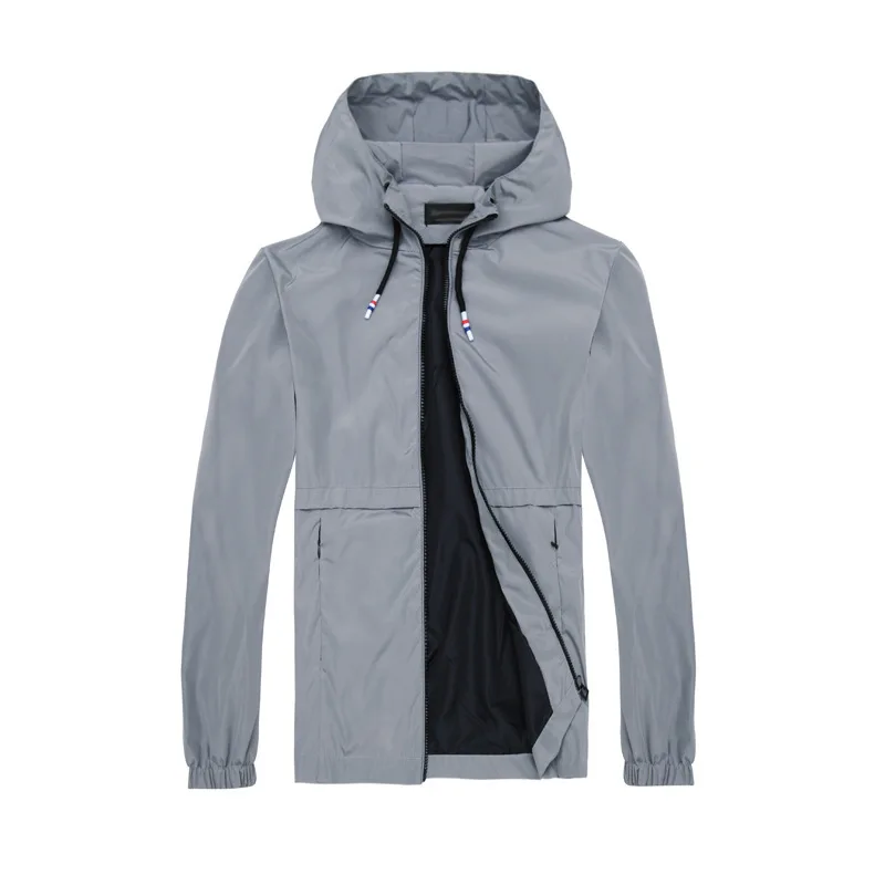 

New mens thin Hooded jacket Spring autumn stripe Pattern coat male plus size Solid color zipper loose outwear Sportswear M~6XL