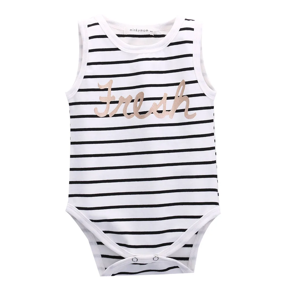 Модное и милое повседневное хлопковое Полосатое Боди без рукавов с круглым