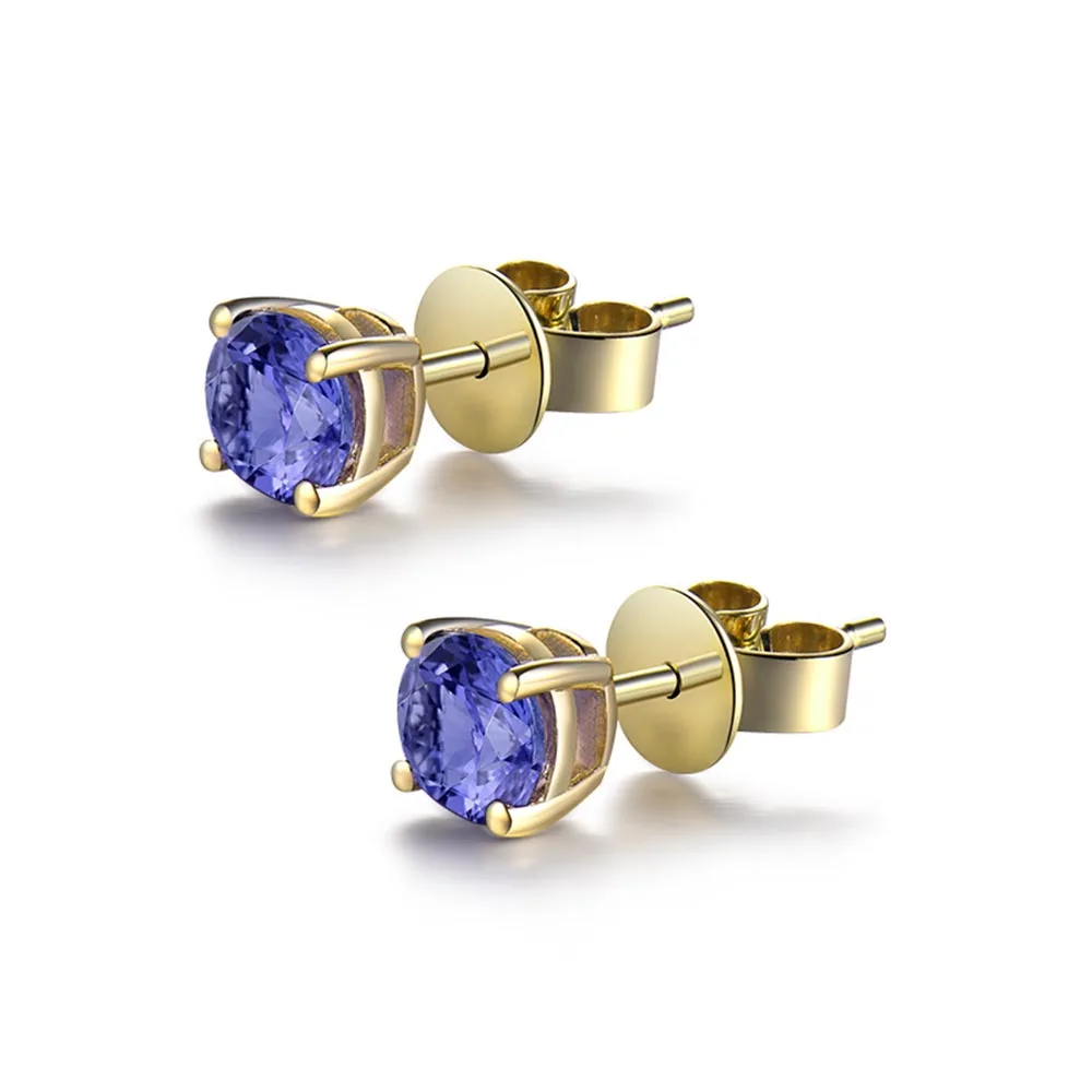 Tanzanite Earrings LOVERJEWELRY, серьги-гвоздики для женщин, 14 к, желтое золото, 5 мм, круглые танзаниты, серьги для девушек, вечерние серьги, лучший подарок, хорошее ювелирное изделие - Цвет камня: Tanzanite Earrings