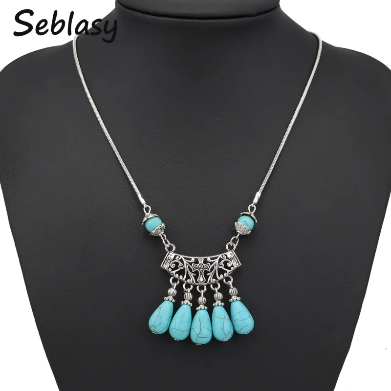 

Seblasy Bohemia Natural Stone Beads Water Drop Tassel Long Sweater Statement Pendant Necklaces Women Party Gift Jewelry Gypsy