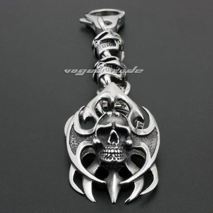 Unique Fashion Waist Pendant Solid 316L Stainless Steel Cool Men's Biker Tribal Totem Huge Skull Keychain Keyring 6H001KC | Украшения и