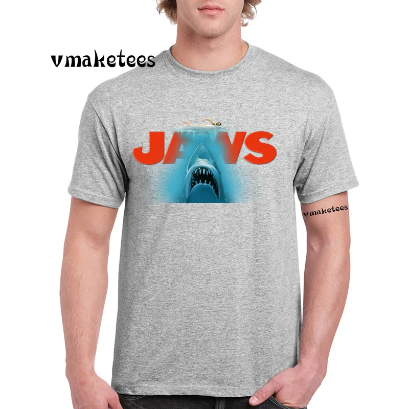 Jaws Movie Vintage Poster T-shirt O-Neck Short sleeves Casual Homme Hipster Shark T Shirt GMT712 | Мужская одежда