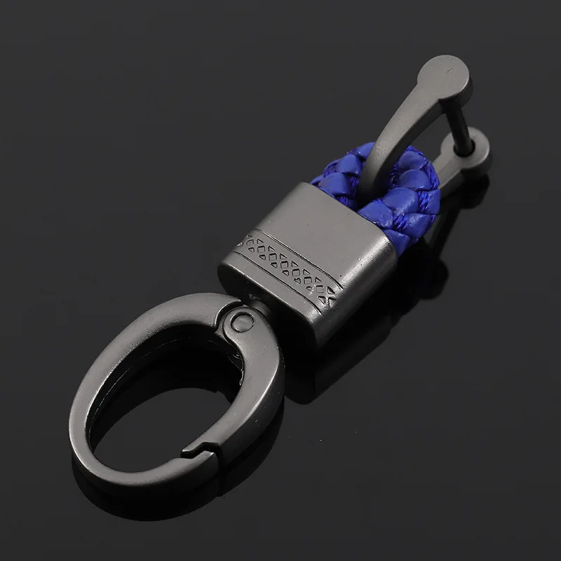 Blue MDNEN Пряжка подковы плетеный из кожи кожа веревочный брелок талии кожа металлический брелок автомобильный брелок пару брелок для автомобиля - Цвет: Blue