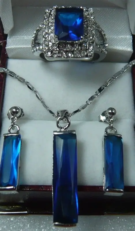 Новый дизайн идеально подходящие серьги с голубыми кристаллами кольцо кулон