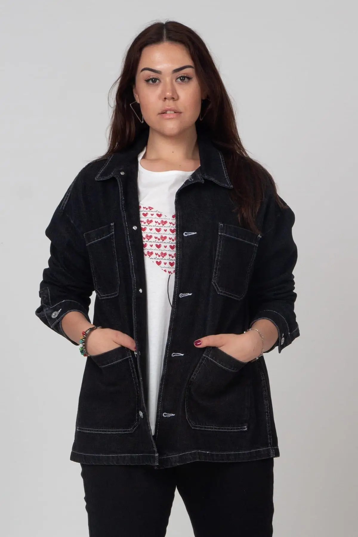 Sans Textile женская черная джинсовая ткань с карманами Ceket 65N11076 | Куртки