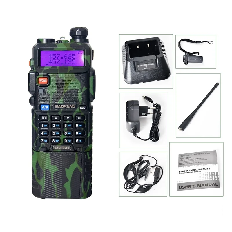 Baofeng камуфляж UV-5R трансивер 3800 мАч батарея Встроенный VOX Walkie Talkie с наушниками