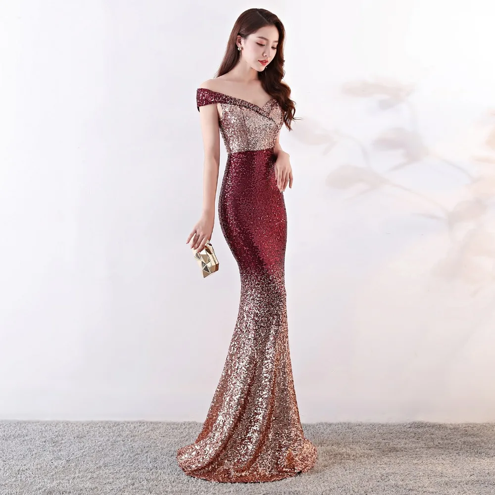 Sexy Sequin Maxi Dress Women Sexy Evening Party Dress Slash Neck Elegant Wedding Vestido de fiesta