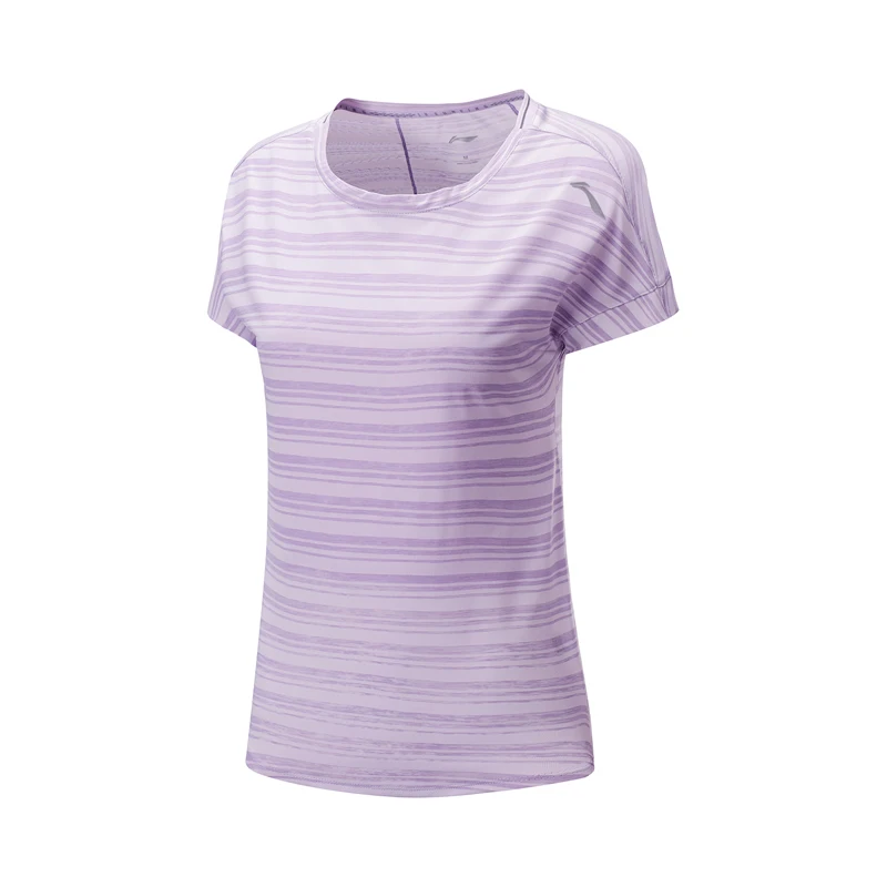 Li-Ning женский топ для бега с коротким рукавом в полоску из полиэстера с дышащей подкладкой Светоотражающие спортивные футболки ATSP108 WTS1509
