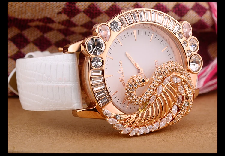 Роскошные Красочные Стразы Swan часы кварцевые Vogue для девочек преувеличенные 3D Anamal часы из натуральной кожи Relogio Feminino F11402