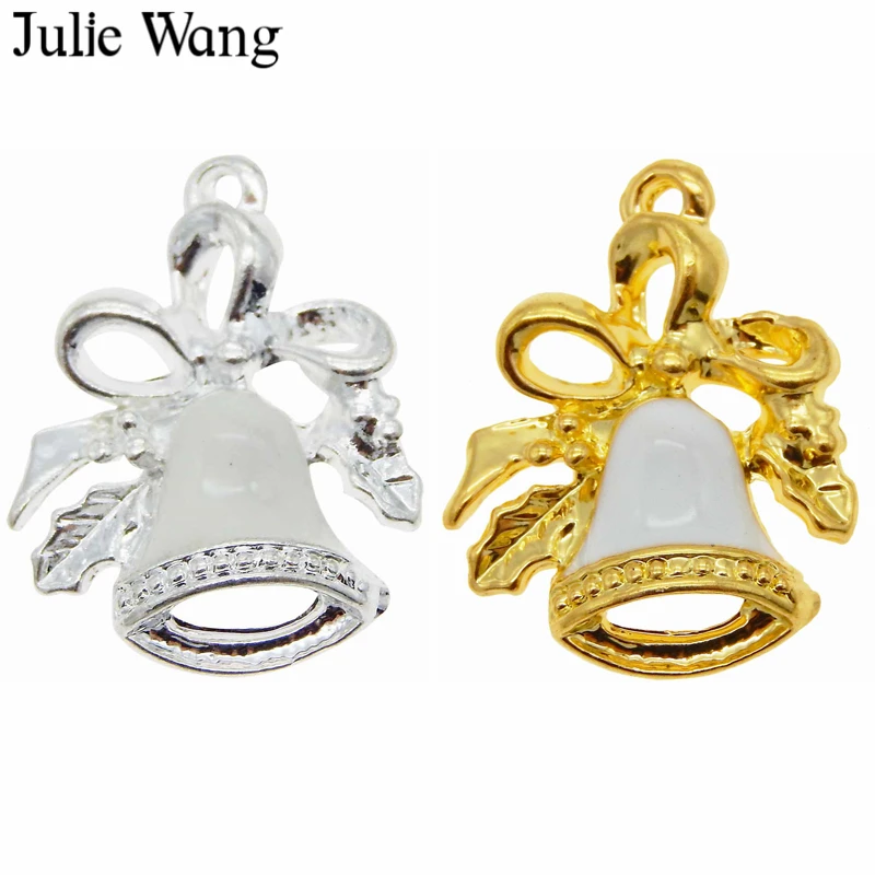 

Julie Wang 1 Pack Enamel White Christmas Bell Alloy Charms Necklace Pendants Bracelet Jewelry Making Accessory