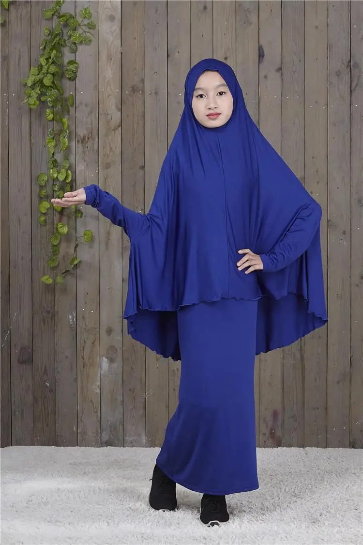 Gem Blue Abaya/длинное мусульманское платье-хиджаб Maxi для девочек; комплект одежды для молитвы в мусульманском стиле; Рамадан; Бурка; костюмы для детей с полным покрытием; новое арабское платье - Цвет: Gem Blue