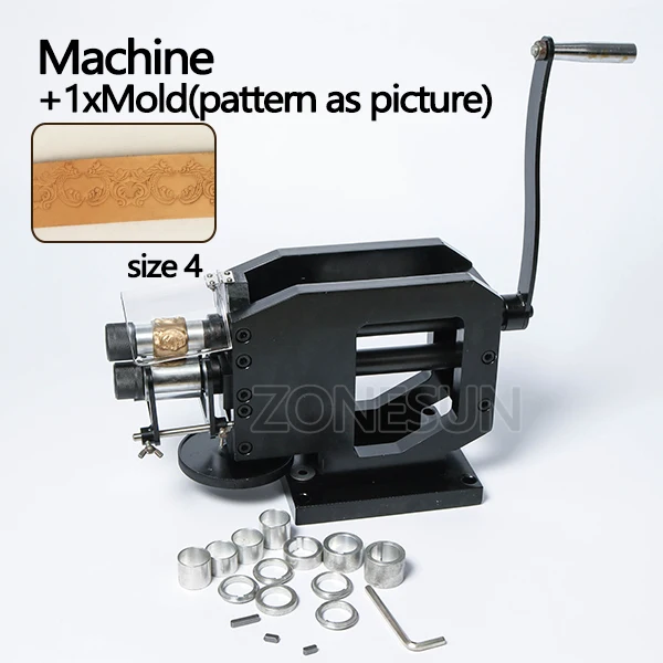 Machine with size 4 ZONESUN машина для штамповки кожи холодного прессования машина тиснения повторяющийся узор для кожаный ремень, гитара ремни логотип Embosser - Цвет: Machine with size 4
