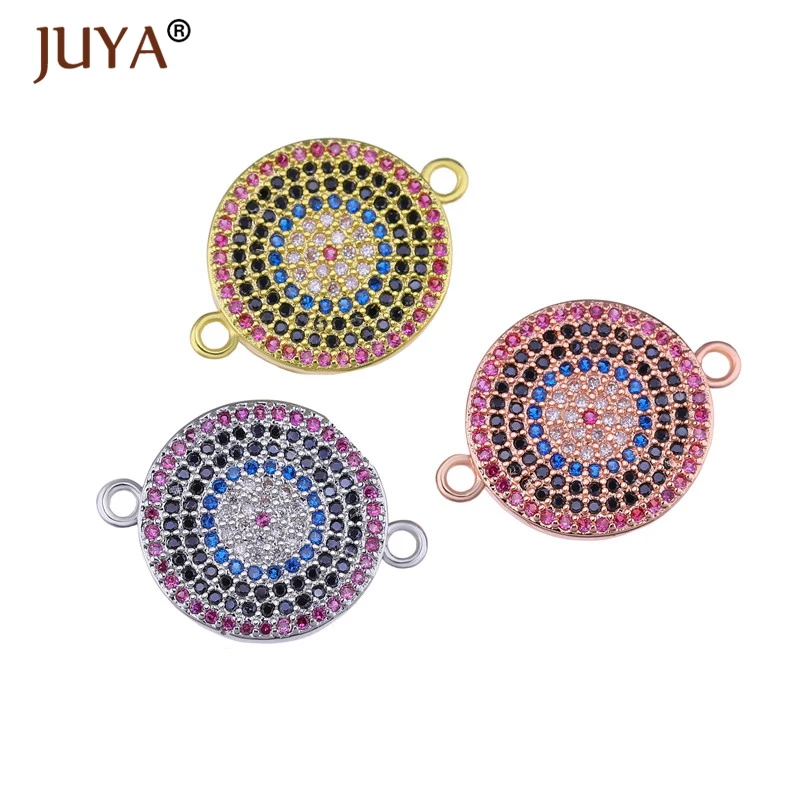 Jewelry Making Supplies Multi-color AAA Cubic Zirconia Rhinestone Round Evil Eye Charm Pendants Connectors For | Украшения и