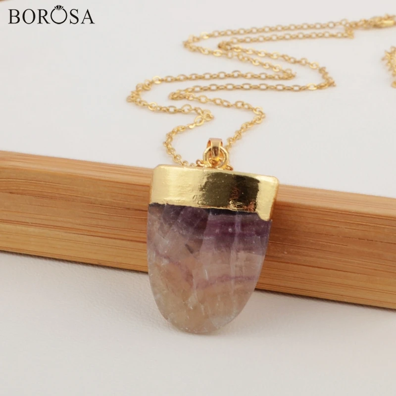 Женское Ожерелье BOROSA в стиле бохо из натурального аметиста многоцветный флюорит