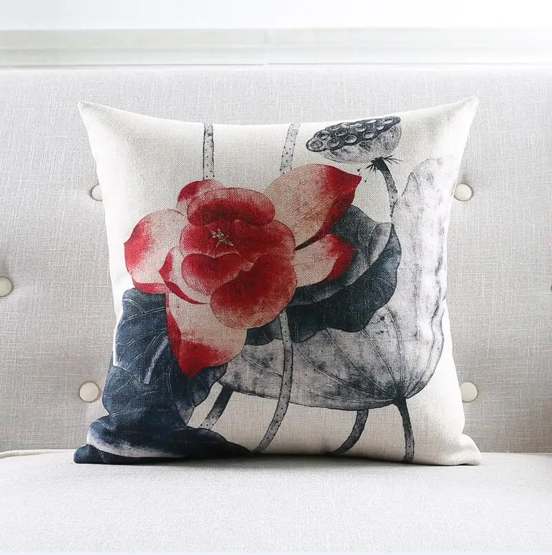 a1 Китай Стиль Винтаж лотоса Цветочный принт Чехлы Home Decor наволочка Cojines Decorativos Para диван наволочка Almofada - Цвет: a1