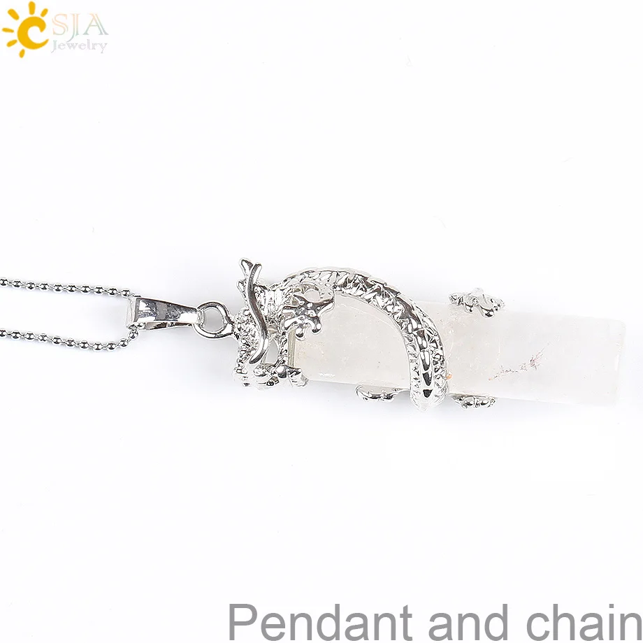 Clear Crystal CSJA подвеска в виде капли дракона, натуральное ожерелье с драгоценным камнем, цепочка с застежкой-лобстером, ювелирные изделия рейки для мужчин и женщин, ювелирные изделия, маятник, амулет E182 - Окраска металла: Clear Crystal