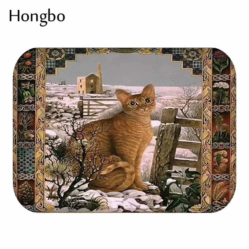 Коврик Hongbo с изображением кота для улицы и входа в помещение фланелевые