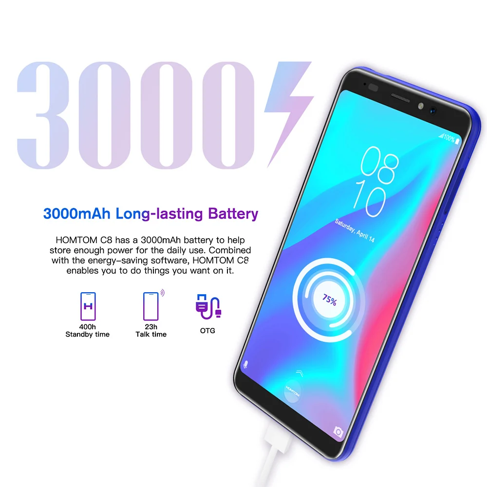 HOMTOM C8 4G 5,5 ''Android 8,1 MTK6739 4 ядра 1,3 GHz2GB RAM 16GB ROM 13.0MP смартфон отпечатков пальцев Face ID 3000 mAh смартфон