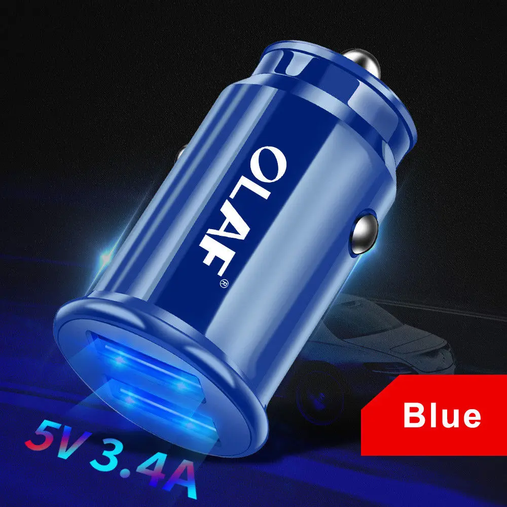 OALF мини USB Автомобильное зарядное устройство для iPhone X 8 7 6 Plus 3.4A быстрое автомобильное зарядное устройство для Xiaomi Redmi Note 7 двойной Переходник USB для зарядки в машине - Тип штекера: Blue