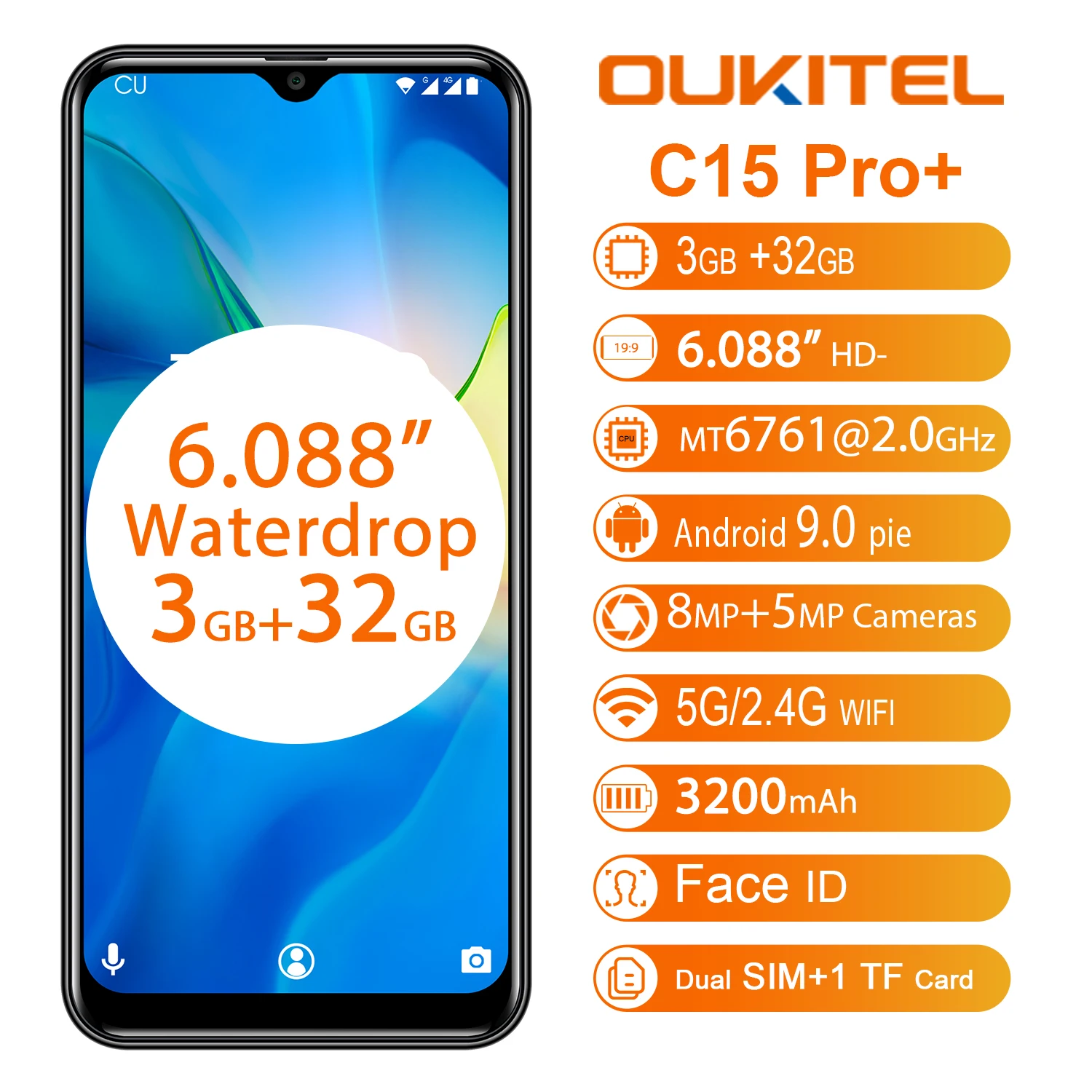 OUKITEL C15 Pro 6 088 'ƊG смартфон 3 ГБ 32 MT6761 экран с каплями воды 2 4G/5G WiFi мобильный