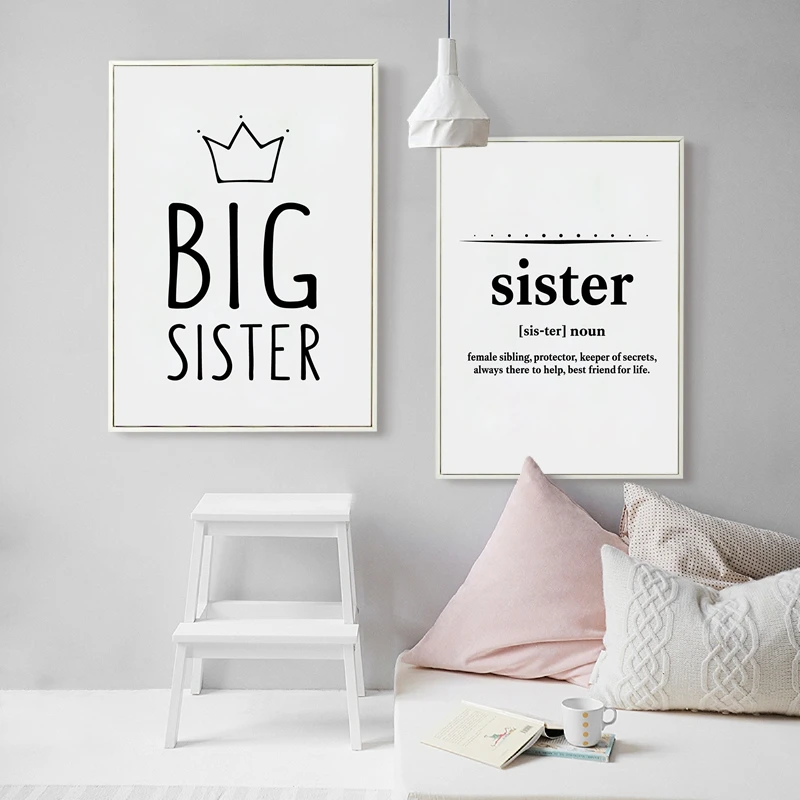 Подарочная Картина на холсте Sister с цитатами сестры для девушек декор стен