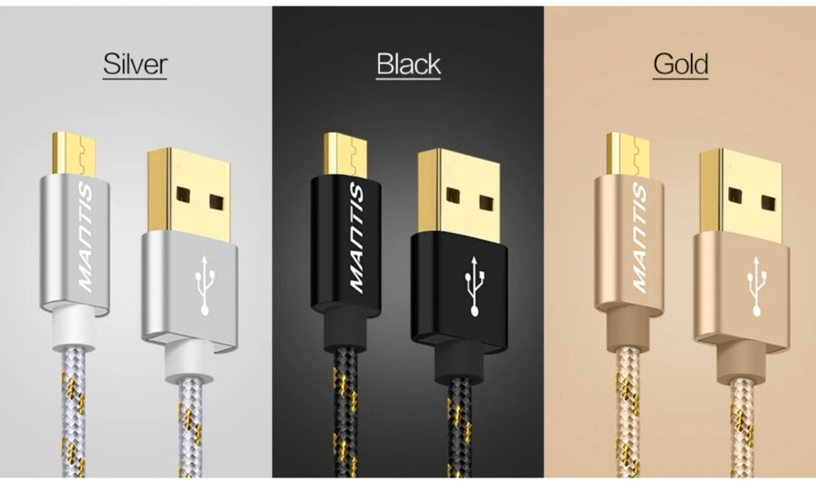 Micro USB кабель MANTIS позолоченный USB кабель для быстрой зарядки 1 м нейлоновый кабель для зарядки и передачи данных для samsung Redmi Android зарядное устройство адаптер