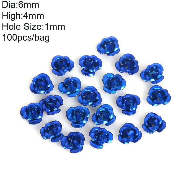 Blue 6 мм 100 шт алюминиевый маникюрный 3D цветок розы стразы аксессуары для украшения ногтей инструменты - Цвет: Blue