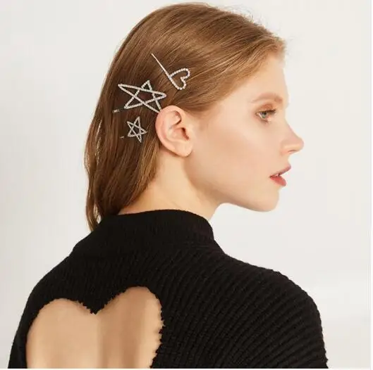 Женская заколка для волос со стразами 2 шт. необычная с сердечками и звездами