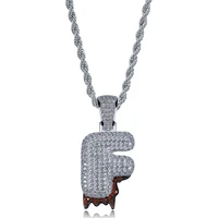 omyfun wholesale hip hop bling jewelry cz iced pave drip bubble letter f pendant necklace a z alphabet bijoux fashion accessory