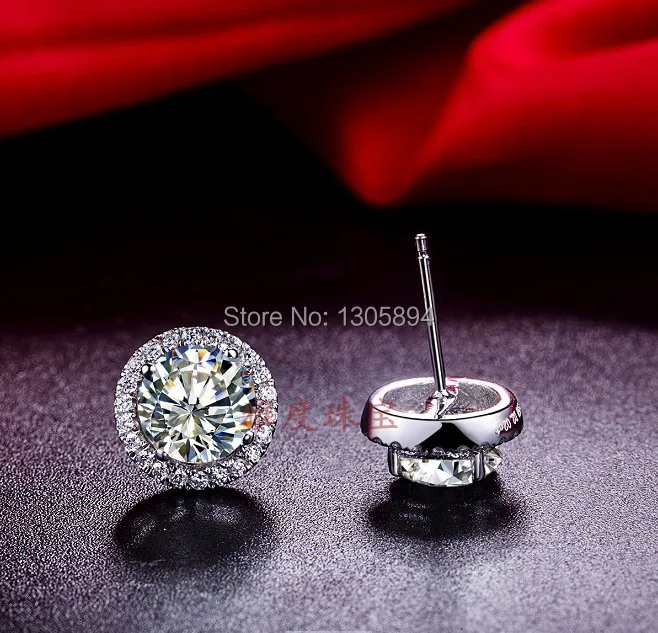 2CT/шт, Золотые серьги, блестящие, LC, углеродные, алмазные, серьги-гвоздики для женщин, Стерлинговое Серебро, ювелирное изделие, 18 K, покрытое белым золотом