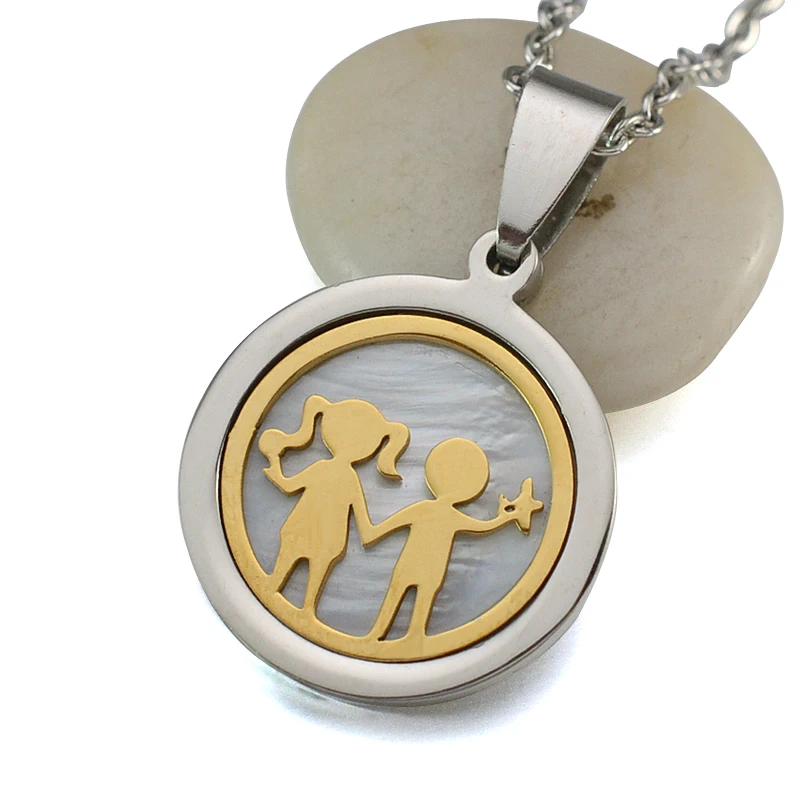 Двухцветное ожерелье из нержавеющей стали для семьи мальчика и девочки папы мамы