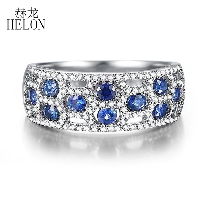 HELON Solid 18 K Белое Золото 1.25CT натуральные сапфиры Алмазы обручальные женское кольцо для помолвки Свадебная вечеринка модные ювелирные изделия