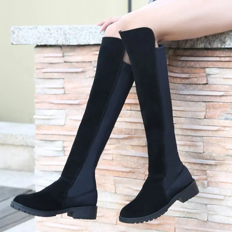 Осень-зима высокие сапоги до бедра женские качественные кожаные на толстом