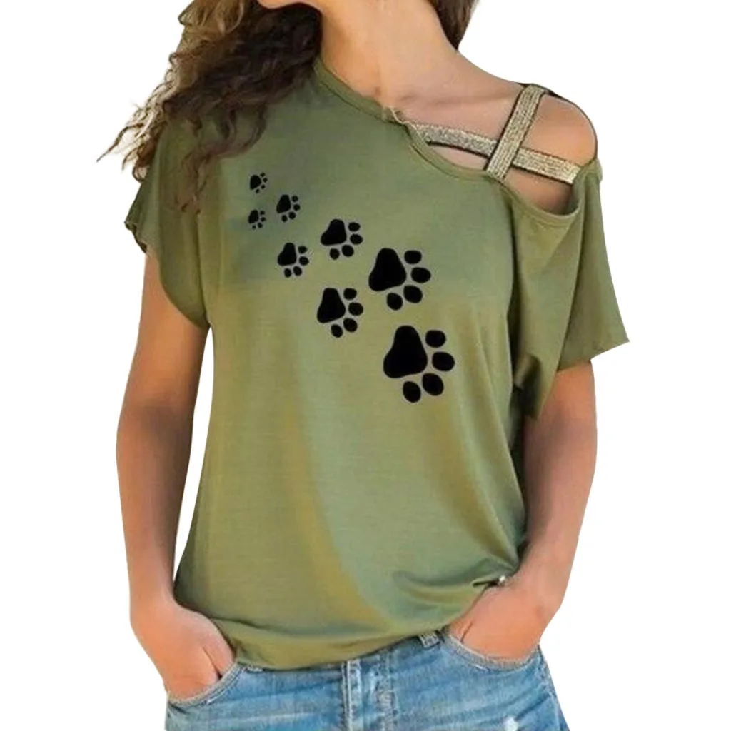 Женская летняя футболка с собачьими следами Сексуальная Блузка открытыми