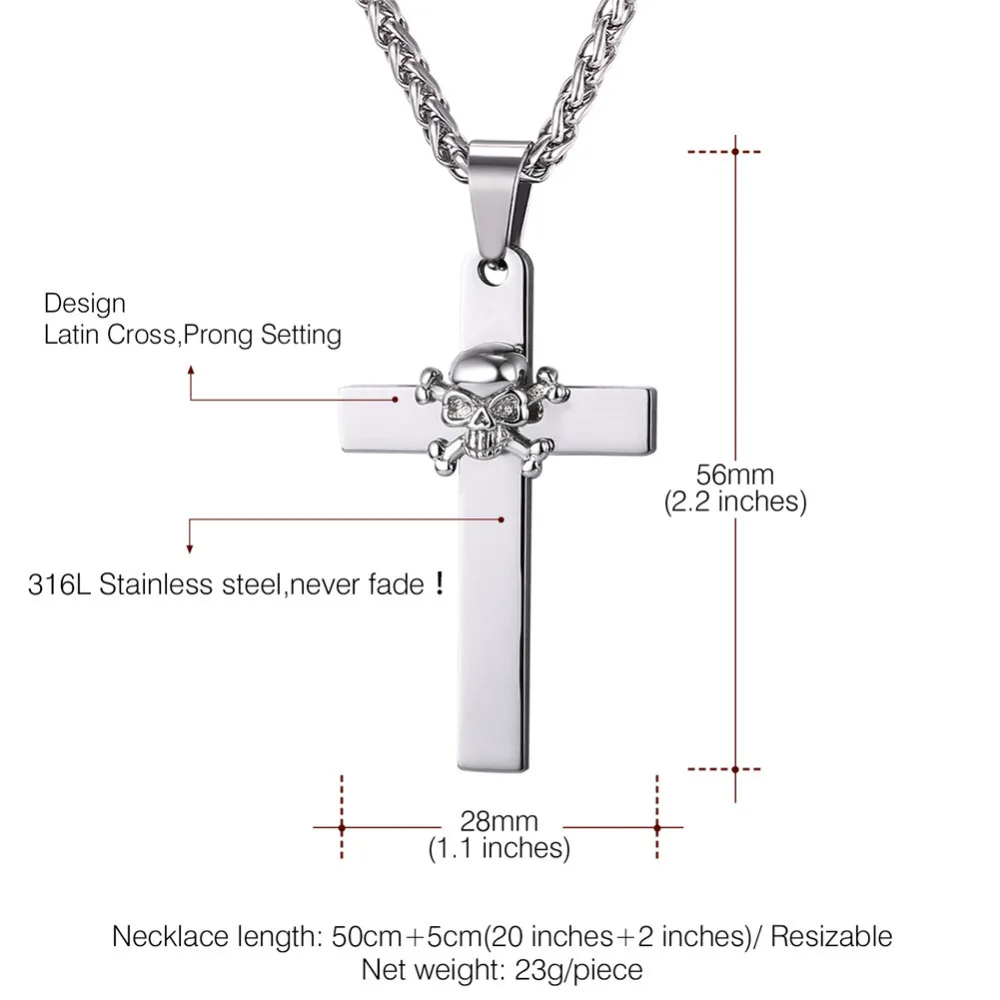 U7 Скелет Пирата Крест Кулон С Цепочкой Ожерелье Из Нержавеющей Стали Череп Панк