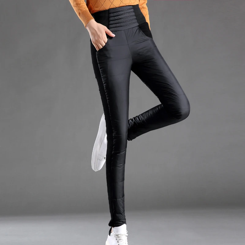 Новинка 2019 женские белые пуховые брюки зимние облегающие теплые брюки-карандаш с