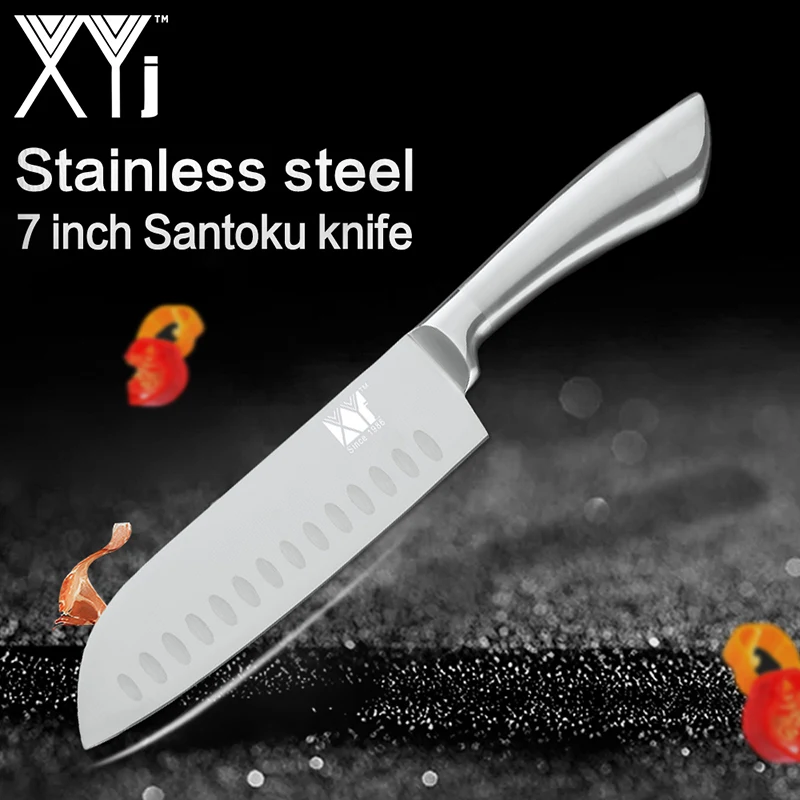 7 inch Santoku Knife XYj 7cr17 набор кухонных ножей из нержавеющей стали, фруктовый нож Santoku, нож для нарезки хлеба, нож для приготовления пищи, цельные ножи - Цвет: 7 inch Santoku Knife
