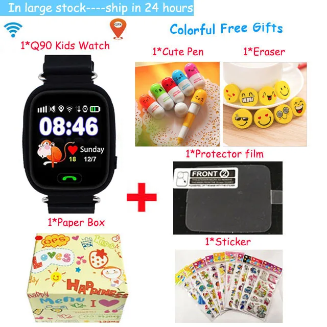 black package 1 Gps Q90 смарт детские часы телефон с sim-картой Wi-Fi расположение SOS Вызов трекер дети анти-потеря монитор устройство часы PK Q100 Q50 - Цвет: black package 1