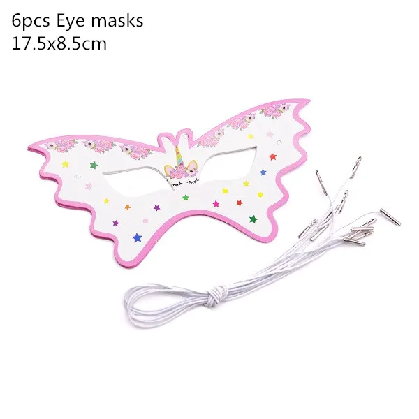 6pcs Eye masks Вечерние украшения в виде единорога для девочек, топперы для торта на день рождения, тематические бумажные стаканчики в виде единорога, шляпы, салфетки, скатерть, Детские Подарочные вечерние принадлежности - Цвет: 6pcs Eye masks