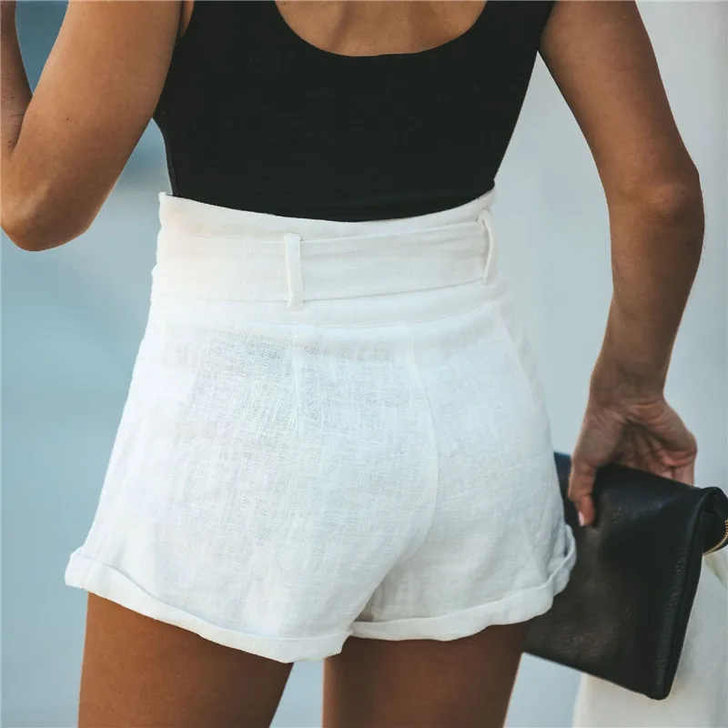 

Women's Fashion Solid Bowknot Tie High-waist Shorts Ladies Casual Summer Button