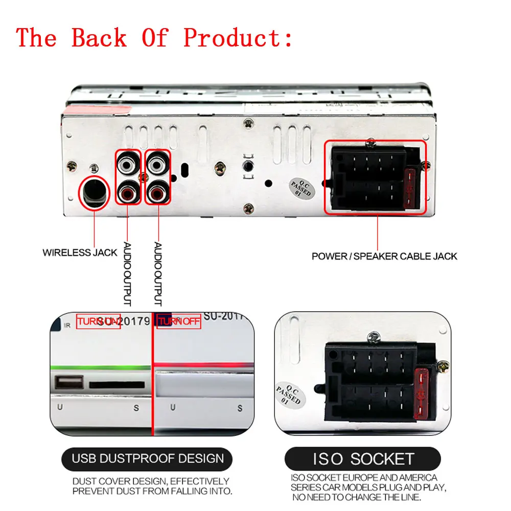 Podofo 1 Din автомагнитола Авто аудио стерео MP3 Bluetooth FM AUX USB In-Dash Автомагнитола с пультом дистанционного управления Зарядка телефона
