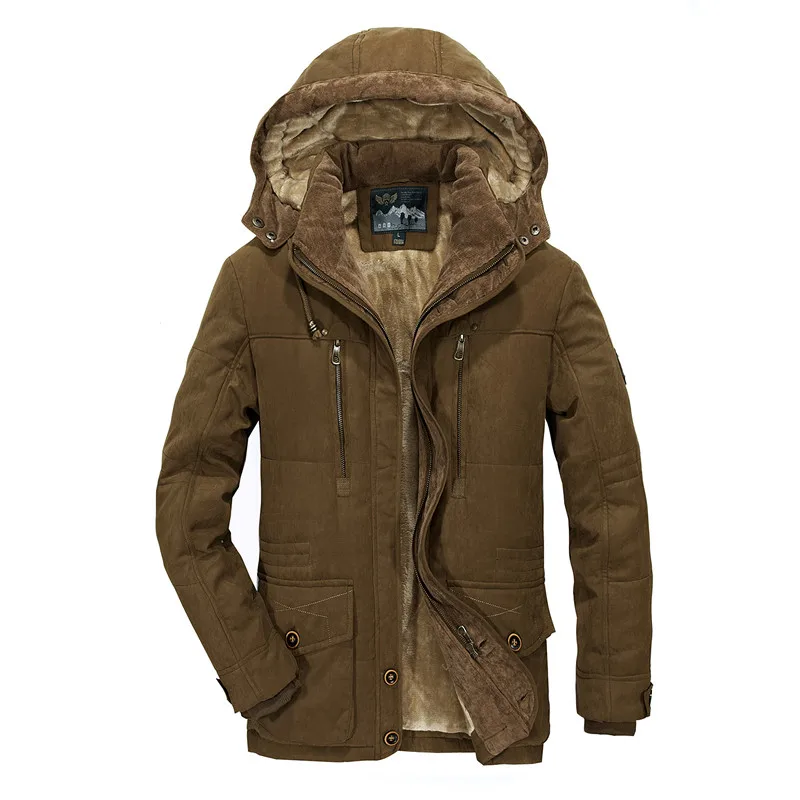 Coffee YIHUAHOO зимняя куртка мужская 5XL 6XL Толстая теплая парка флисовая меховая с капюшоном Военная куртка пальто с несколькими карманами ветровка куртка мужская - Цвет: Coffee