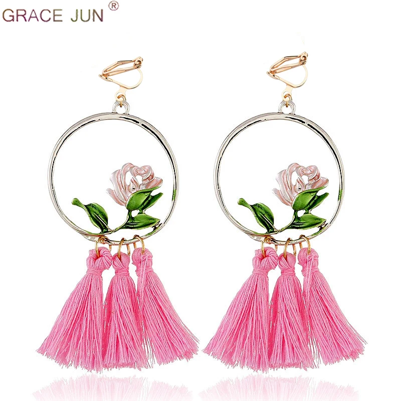 Бренд GRACE JUN новые винтажные крупные серьги Кисточки Из эмалированного сплава в
