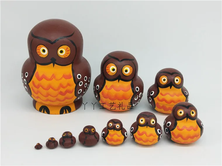 

10pcs Russian Wooden Nesting Dolls Owl Traditional Matryoshka Hand Painted