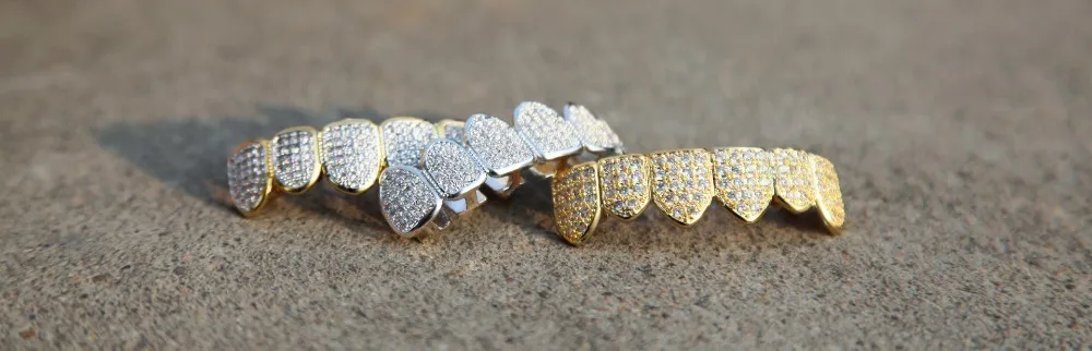 UWIN Iced Out AAA циркон Micro Pave зубы грили шапки Топ и низ грили набор хип хоп для мужчин женщин модные украшения