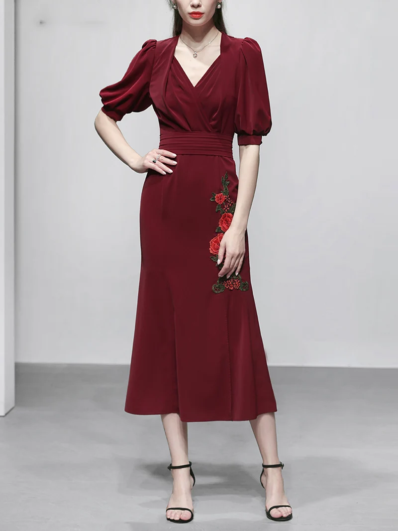 Элегантные модные женские винтажные платья с v образным вырезом коротким рукавом