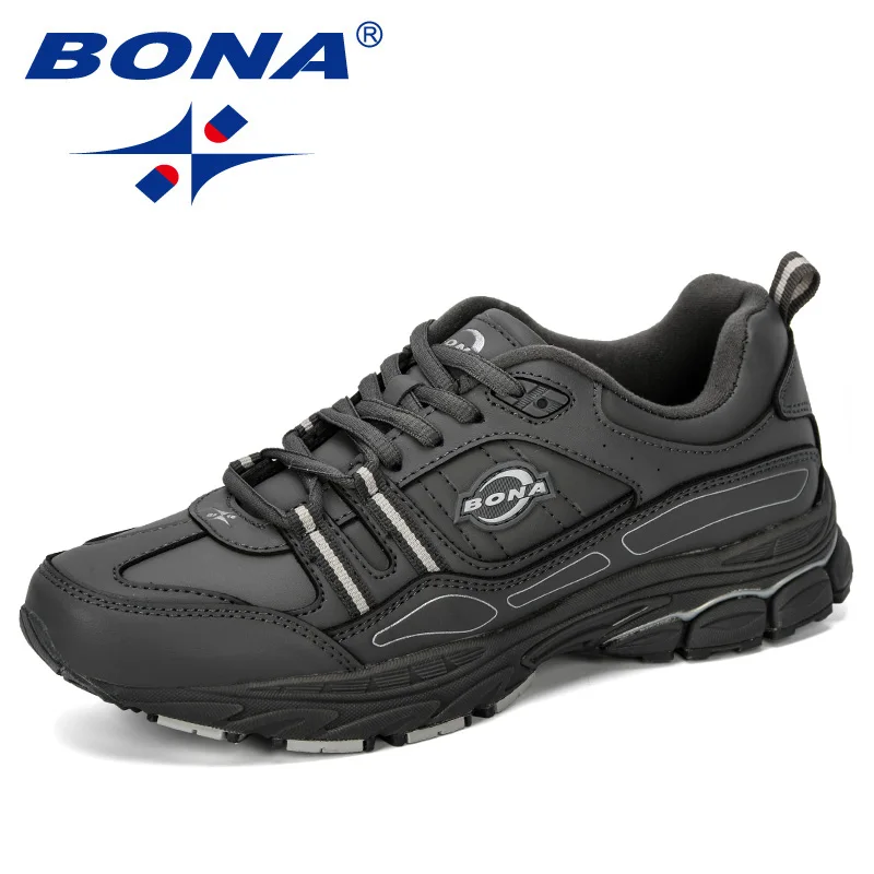 Dark grey silvergray BONA новая популярная мужская спортивная обувь, мужские кроссовки, мужская обувь для бега, спортивная обувь, мужские уличные кроссовки, экшен кожа, для тенниса - Цвет: Dark grey silvergray
